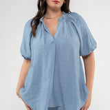 Scrunch Sleeve V-Neck Blouse