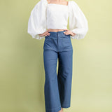 Blue Cropped Wide Leg Pants