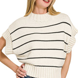 Cream Cropped Stripe Mock Neck Sweater