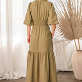 Plus Solid Woven Tiered Maxi Dress: Dusty Sage