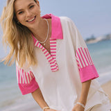 Plus Color Block French Terry Collared Top