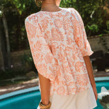 Boho Printed Blouse: Peach Wave