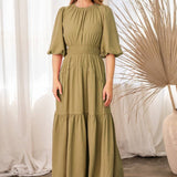 Plus Solid Woven Tiered Maxi Dress: Dusty Sage
