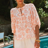 Boho Printed Blouse: Peach Wave