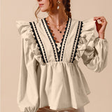 Preppy Woven Wave Trim Top