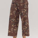 Brown Floral Mid-Rise Ankle Pants