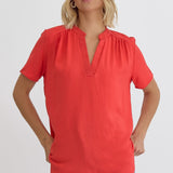 Scarlet Gathered V-Neck Top