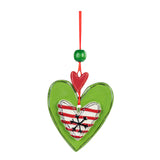 Green Hearts and Stripes Ornament