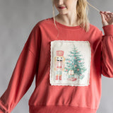 Christmas Corduroy Patch Sweatshirt with Scalloped Lace Detail