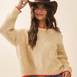 3339GK Diamond Knit Pullover Sweater: Light Heather Gray / Contemporary / S