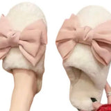 Christa Cozy Bow Slippers cream w/Pink bows : Large