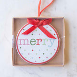Merry Polka Dot Ornament   White/Multi   4"