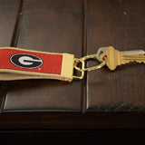 Georgia Bulldogs Collegiate Woven Ribbon Key Chain. University of Gerogia Key Fob. UGA Dawgs Gift. Brass Clasp and O-Ring.: Red