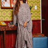 Floral Print Tiered Midi Dress — Camel