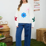 MULTI-COLOR CROCHET FLORAL DETAIL KNIT PULLOVER: BUTTER YELLOW MULTI