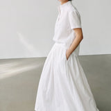 Stand Collar Short Sleeve Shirt - White