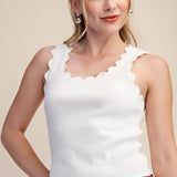 Scallop Trim Ribbed Tank - White