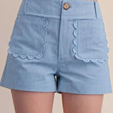 Blue Scalloped Pocket Shorts