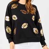 Sarah Sequin Football Sweatshirt – Black & Gold