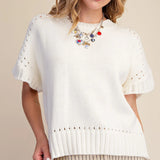 Cream Short Sleeve Crew Neck Sweater