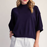Navy Mock Neck 3/4 Sleeve Sweater