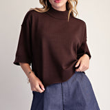 Brown Mock Neck 3/4 Sleeve Sweater