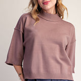 Mocha Mock Neck 3/4 Sleeve Sweater