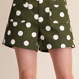 Olive Polka Dot Stretch Shorts