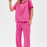 Hot Pink Short Sleeve Quarter Zip + Pants Modal Set