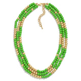 Layered Wood Beaded Necklace with Gold Accents