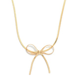 Gold Bow Herringbone Necklace