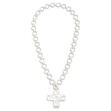 Metal Circle Link Necklace with Hammered Cross Pendant