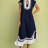 Coastal Chic Linen Midi Dress - Navy