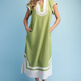 Coastal Chic Linen Midi Dress - Lime