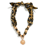 Leopard Bandana Charm Necklace with Gold Sun Pendant