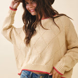 3339GK Diamond Knit Pullover Sweater: Light Heather Gray / Contemporary / S