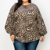 Wildly Cozy Leopard Print Bubble Sleeve Sweater (3XL-5XL)