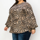 Wildly Cozy Leopard Print Bubble Sleeve Sweater (3XL-5XL)