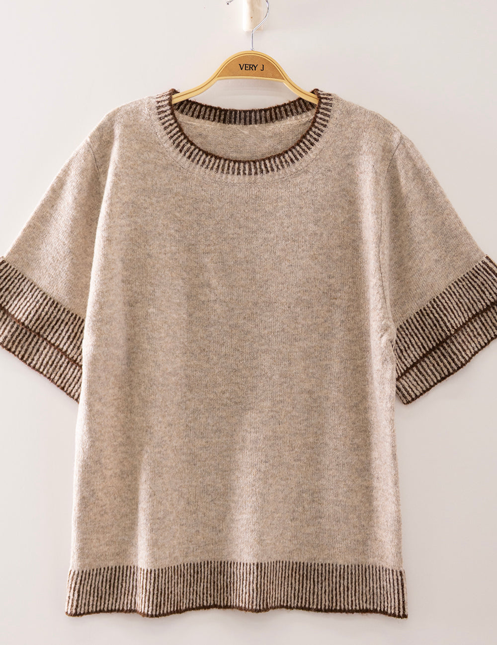 Marlow Contrast Ribbed Short Sleeve Sweater