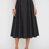 Audrey Black Pleated Poplin Midi Skirt