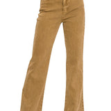 Acid Washed Frayed Cutoff Hem Wide Leg Pants – Deep Camel