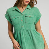 Umgee Green Cotton Gauze Babydoll Top