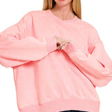 Acid Wash Oversized Fleece Pullover – Dark Pink