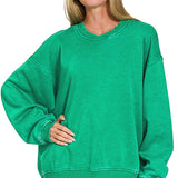 Acid Wash Oversized Fleece Pullover – Kelly Green
