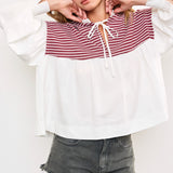 Front Tie Stripe Top – Crimson & White