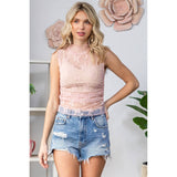 Pink Lace Sleeveless See Through Top