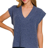 Oversized Sweater Vest with Side Slits – Navy