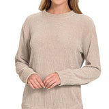 Chenille Waffle Round Neck Sweater – Ash Mocha