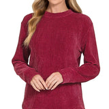 Chenille Waffle Round Neck Sweater – Dark Burgundy