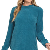 Chenille Waffle Round Neck Sweater – Teal